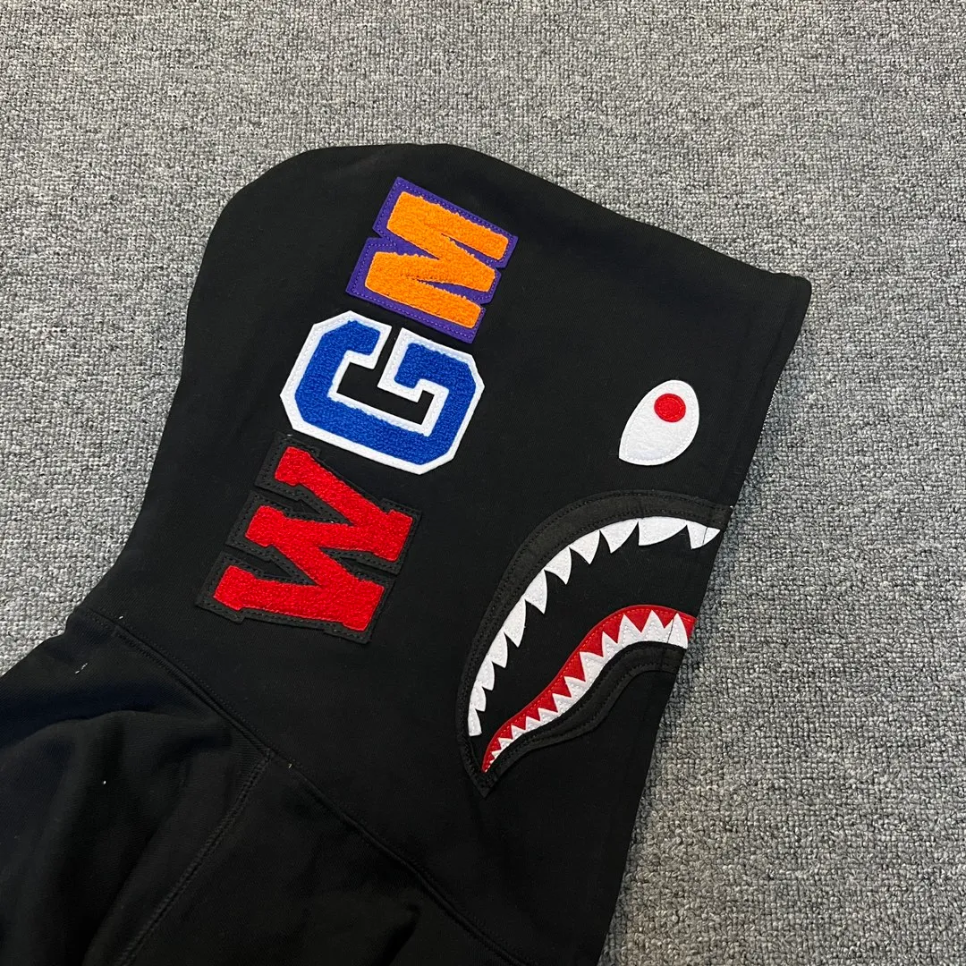 XX 125 BAPE SHARK FULL ZIP solid color embroidered shark zipper sweatshirt jacket ZP version correct version 430g weight pure cotton custom fabric Couple style: S—XXL [Black Gray]